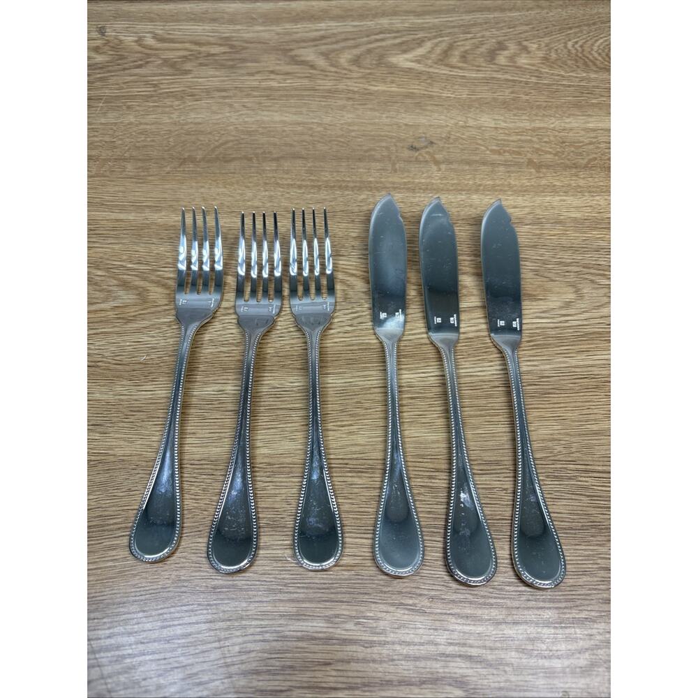 Christofle Perles Silverplate Flatware 7" Fish Knife Fish Fork ~ 6 pc set